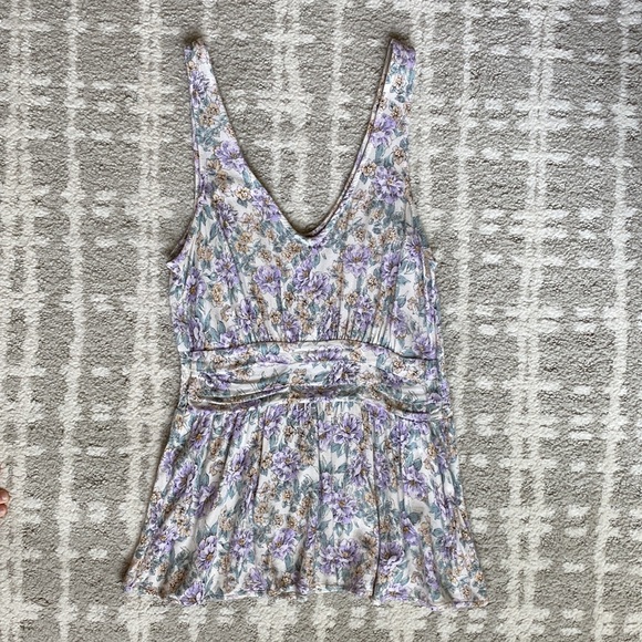 •American Eagle• Bohemian Floral Peplum V-Neckline Tank Top - Picture 1 of 9